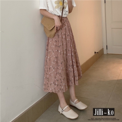 JILLI-KO 鬆緊腰碎花雪紡長裙- 圖片色