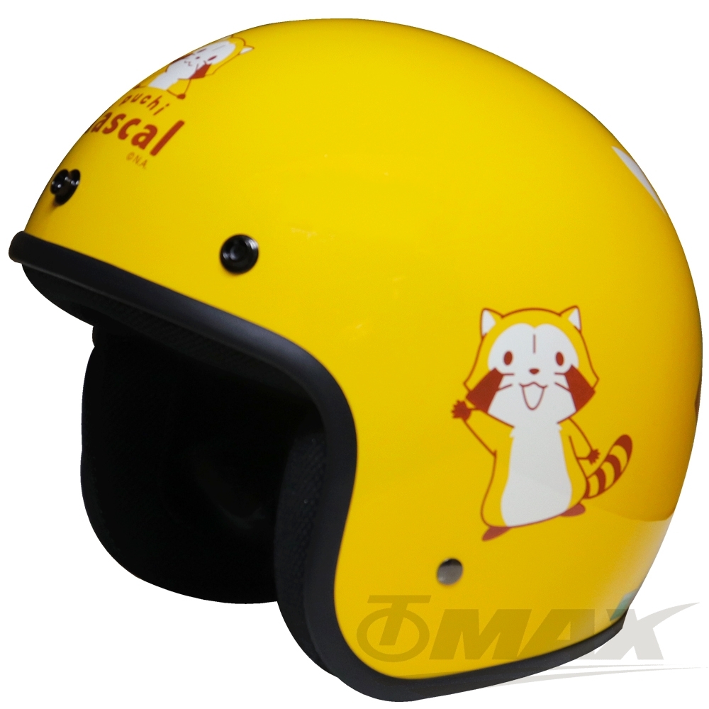 小小浣熊半罩式安全帽-黃色+抗uv短鏡片+6入安全帽內襯套-快