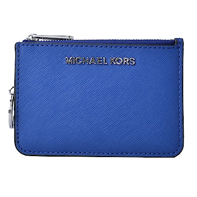 MICHAEL KORS JET SET卡片吊飾銀字LOGO零錢包卡夾包-寶石藍