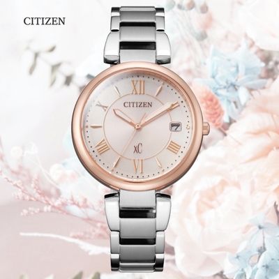 CITIZEN 星辰 xC 亞洲限定款 光動能 不鏽鋼淑女腕錶-玫瑰金X銀33mm EO1195-51W 防水50米