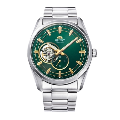 ORIENT 東方錶SEMI-SKELETON系列藍寶石鏤空機械錶鋼帶款綠色 