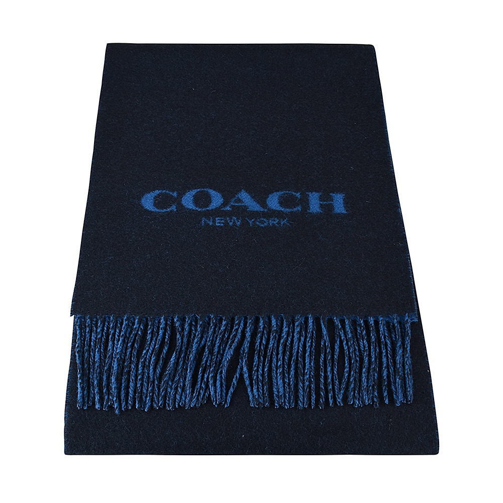 COACH字母LOGO雙色設計羊毛圍巾(深藍x藍)