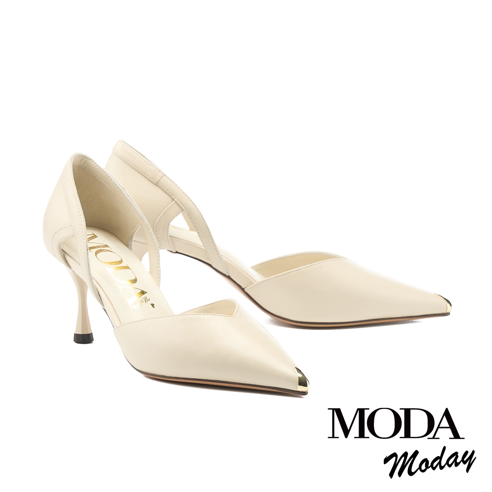 高跟鞋 MODA MODAY 簡約金屬羊皮尖頭高跟鞋－白