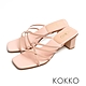 KOKKO時髦方頭珍珠光細帶小牛皮粗跟涼拖鞋粉紅色 product thumbnail 2