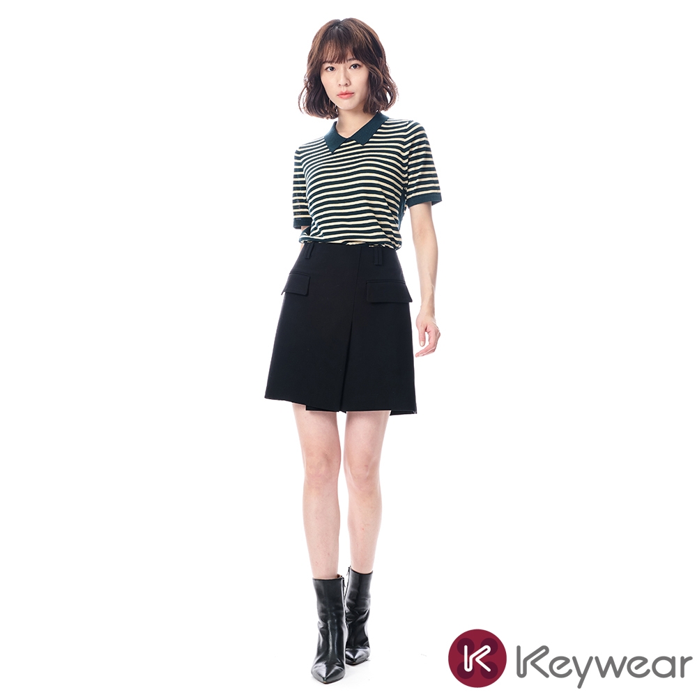 KeyWear奇威名品    時尚質感不對稱短裙-黑色
