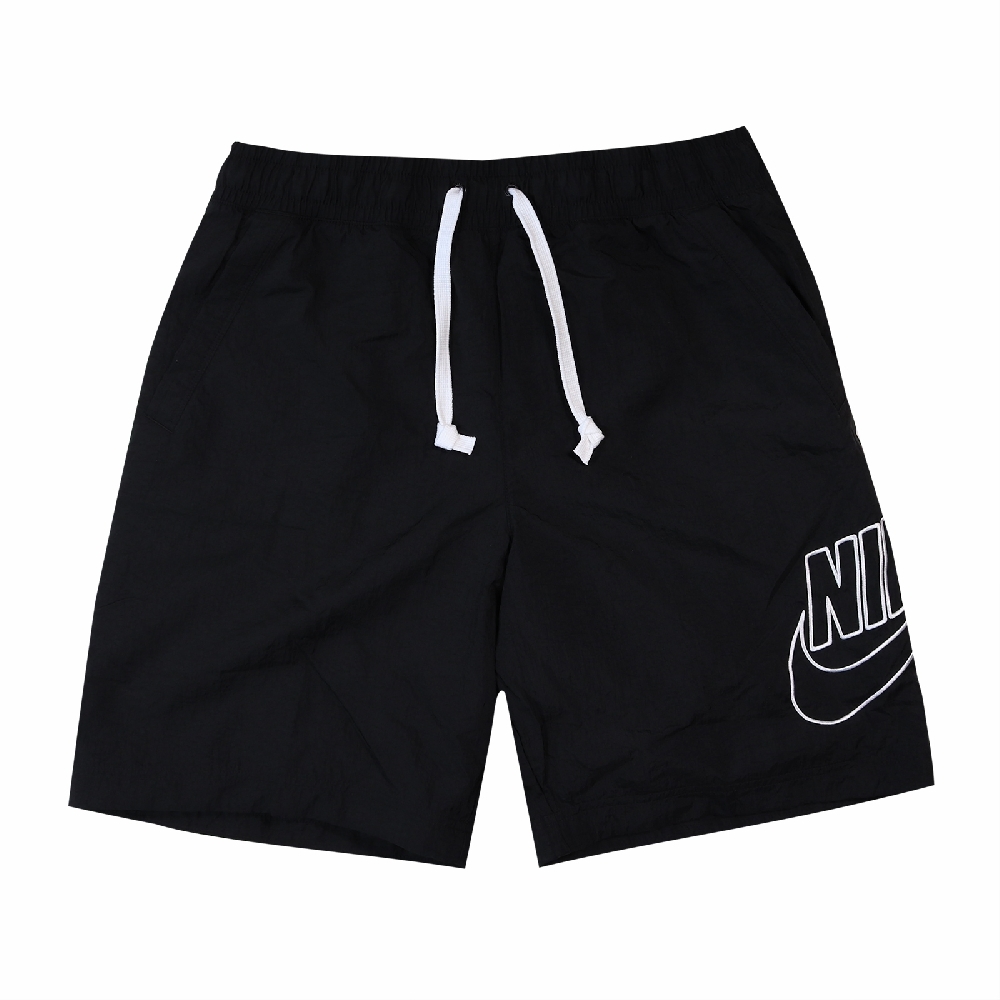 Nike 短褲 Alumni Woven Shorts 男款 NSW 運動休閒 膝上 口袋 大Logo 黑 白 DB3811-010