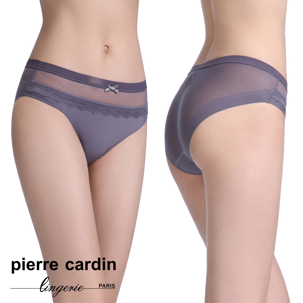 【pierre cardin 皮爾卡登女性內衣】蝴蝶結半截透膚美臀平口褲-深灰