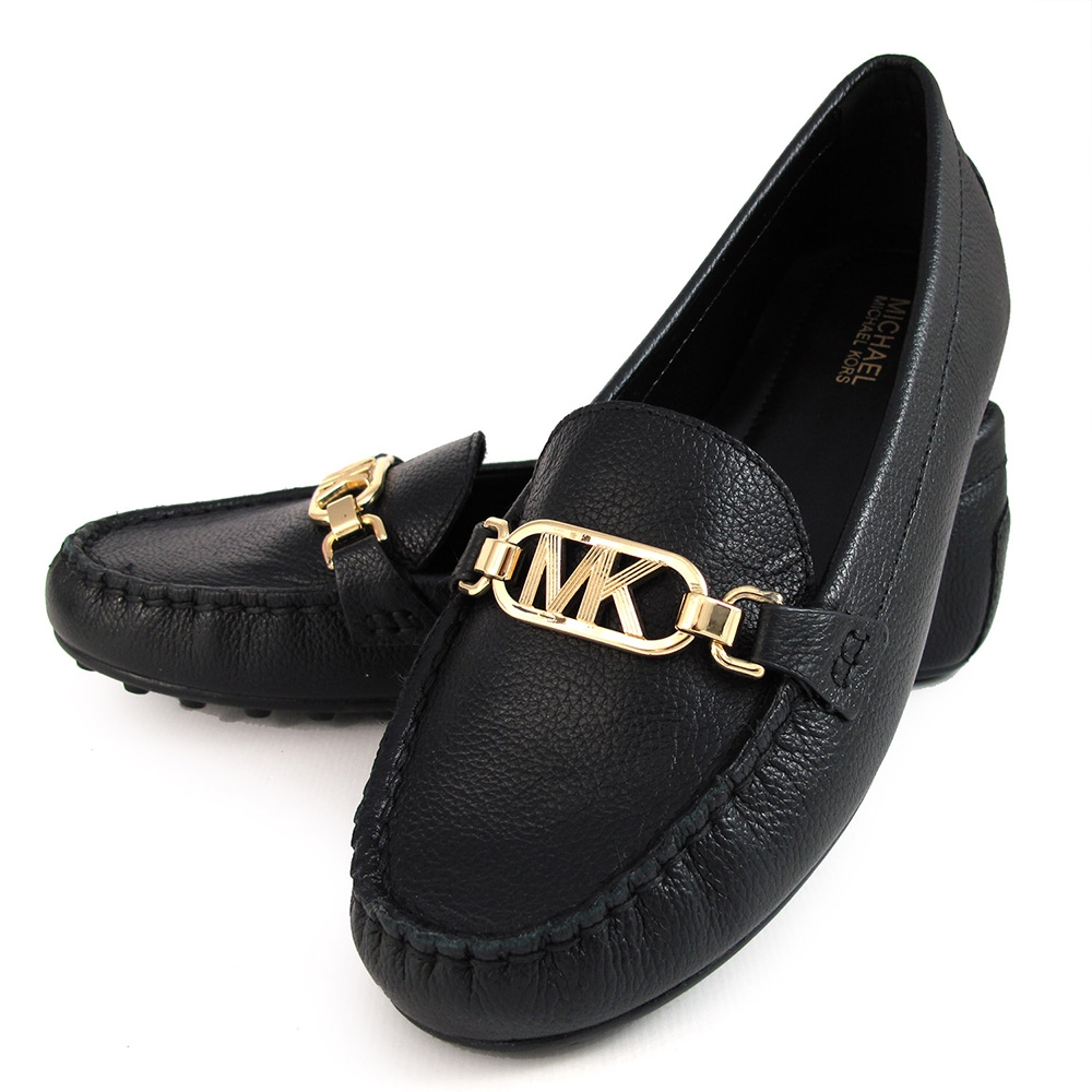 MICHAEL KORS Grier Moc 金色MK Logo全皮革樂福鞋(黑色)