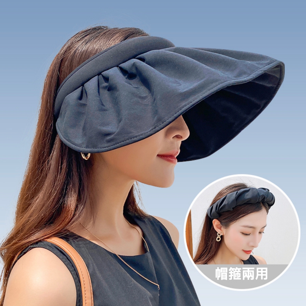【89 zone】韓版可摺式防紫外線出遊帽箍兩用防曬空頂帽/遮陽帽 (黑)