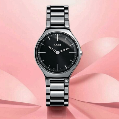 RADO 雷達表 官方授權R01 True Thinline真薄真鑽系列 電漿陶瓷黑面石英女款30㎜ (R27956152)