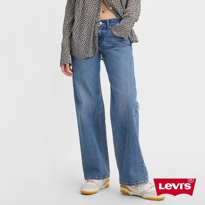 Levis 女款 低腰寬直筒牛仔長褲 / 精工中藍染水洗