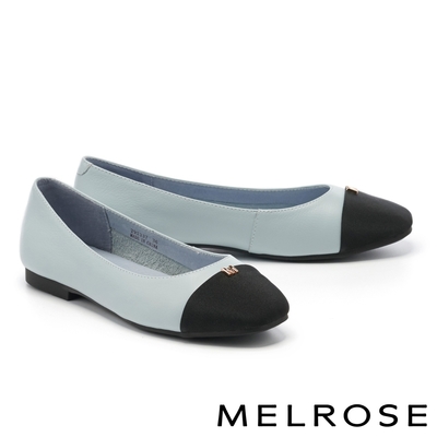平底鞋 MELROSE 美樂斯 質感撞色M字釦牛皮Q軟娃娃平底鞋－藍
