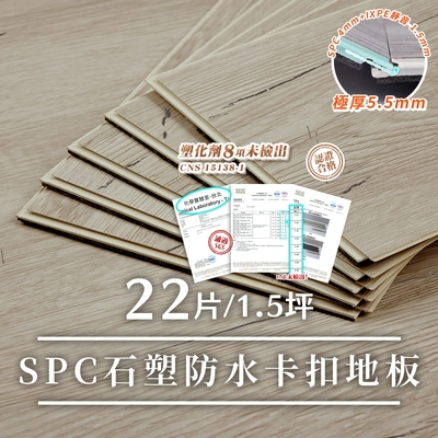 樂嫚妮 北歐風仿木紋SPC石塑防水卡扣地板-1.5坪/厚5.5mm-深木紋色