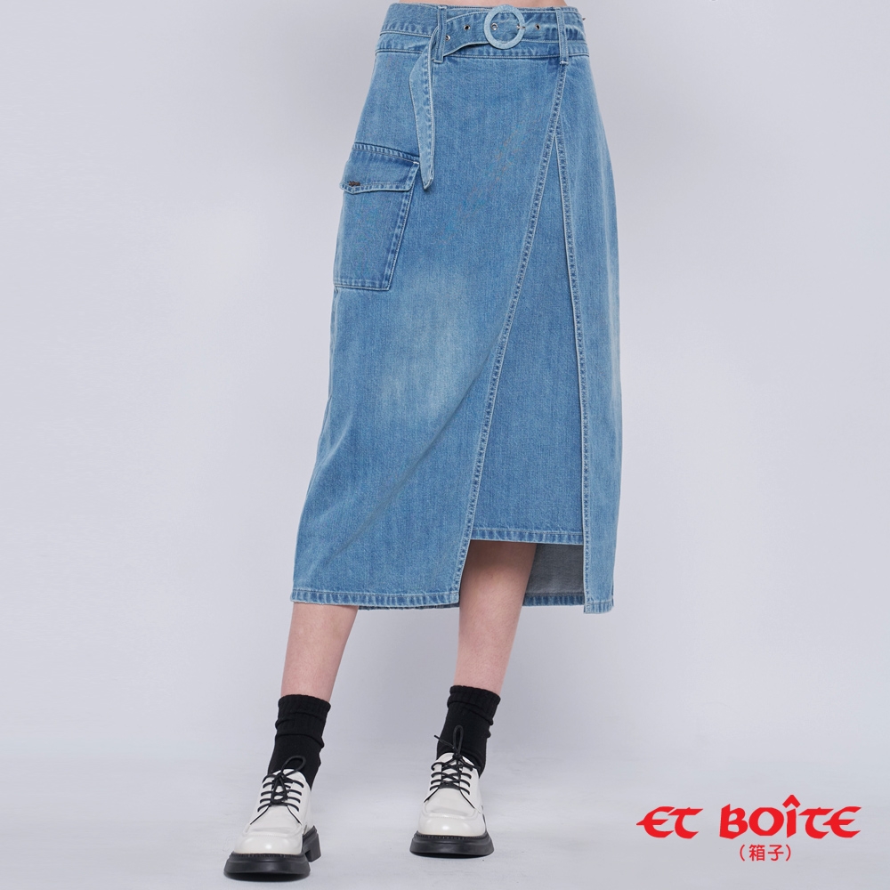 ETBOITE 箱子 BLUE WAY – 無彈單側鬆緊工袋裝丹寧長裙