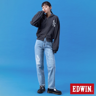 EDWIN BT21印花高腰丹寧錐形褲-女-重漂藍