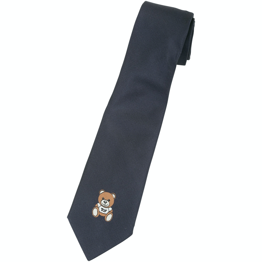 MOSCHINO 泰迪熊刺繡真絲領帶(深藍色)