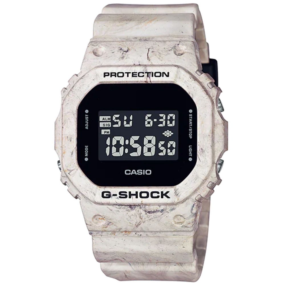 G-SHOCK 經典方形設計outdoor風雙顯休閒錶-砂白(DW-5600WM-5)/42.8mm