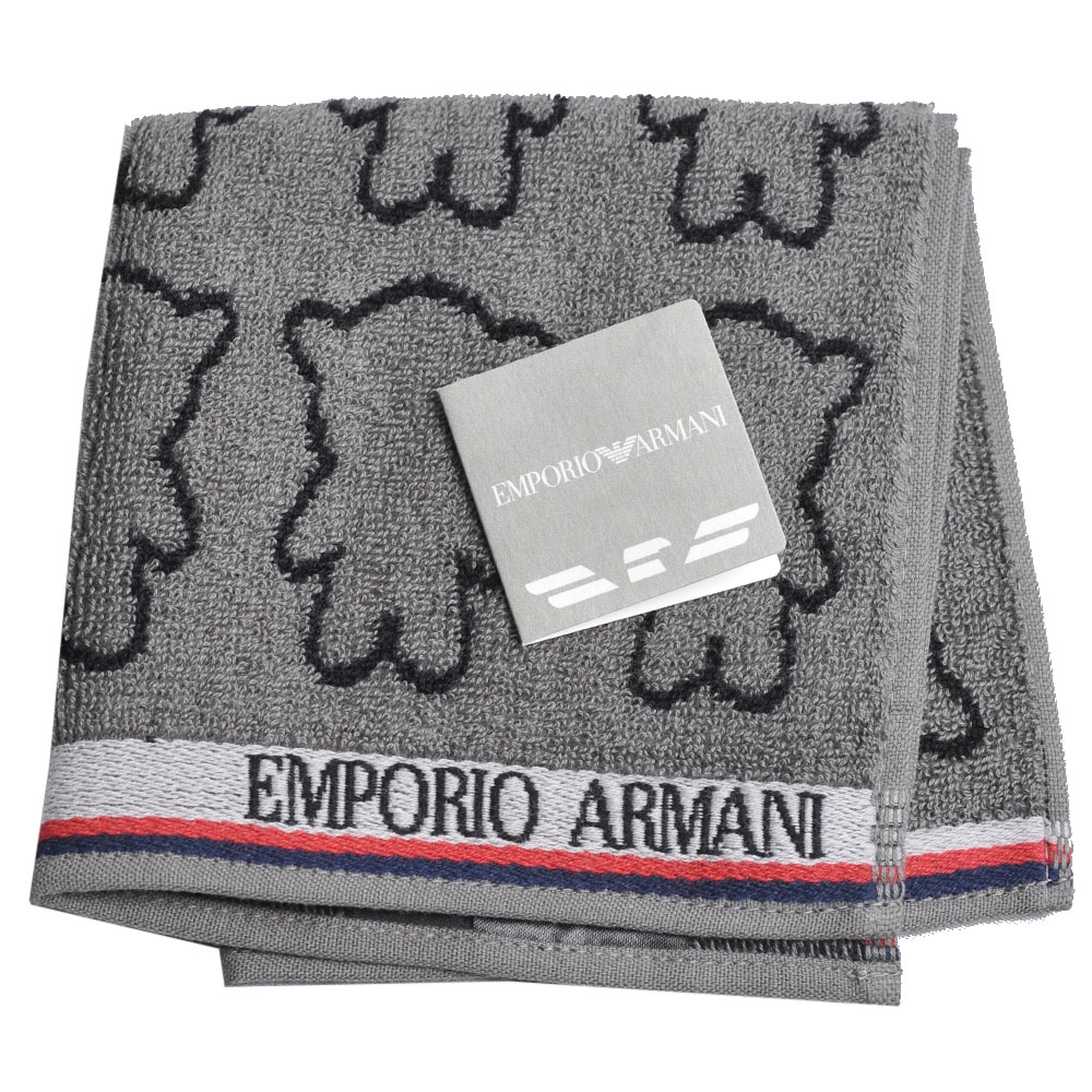 EMPORIO ARMANI MangaBear  小熊圖騰字母LOGO刺繡小方巾(灰底)