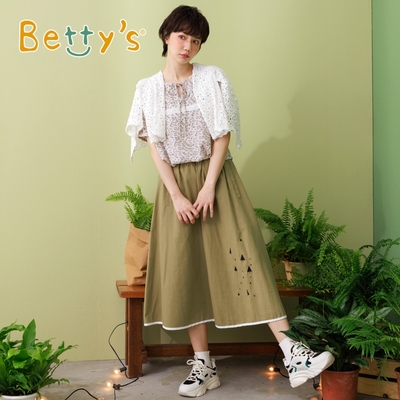 betty’s專櫃款　小樹繡花滾邊抽繩中長裙(綠色)