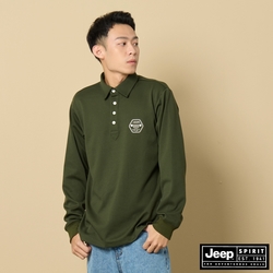 JEEP 男裝 經典LOGO刺繡休閒長袖POLO衫-綠色