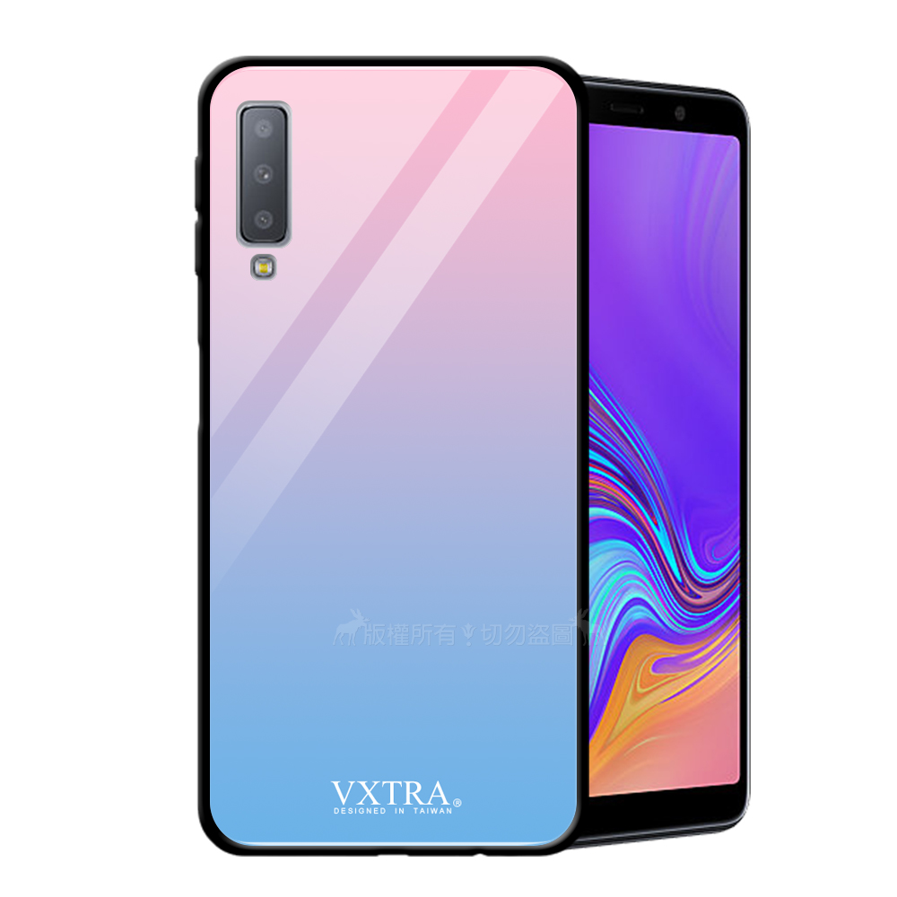 VXTRA Samsung Galaxy A7(2018) 鋼化玻璃防滑保護殼(星河紫)