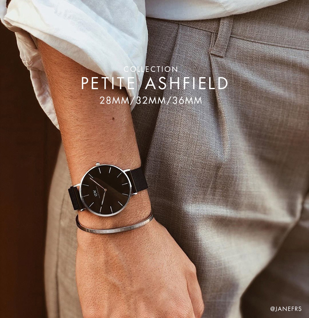 Daniel Wellington DW 手錶Petite Ashfield 32mm寂靜黑米蘭金屬錶
