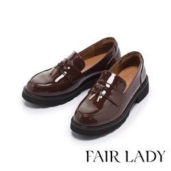 FAIR LADY 小時光 復古流蘇軟漆厚底樂福鞋 咖啡紅(5A2833)