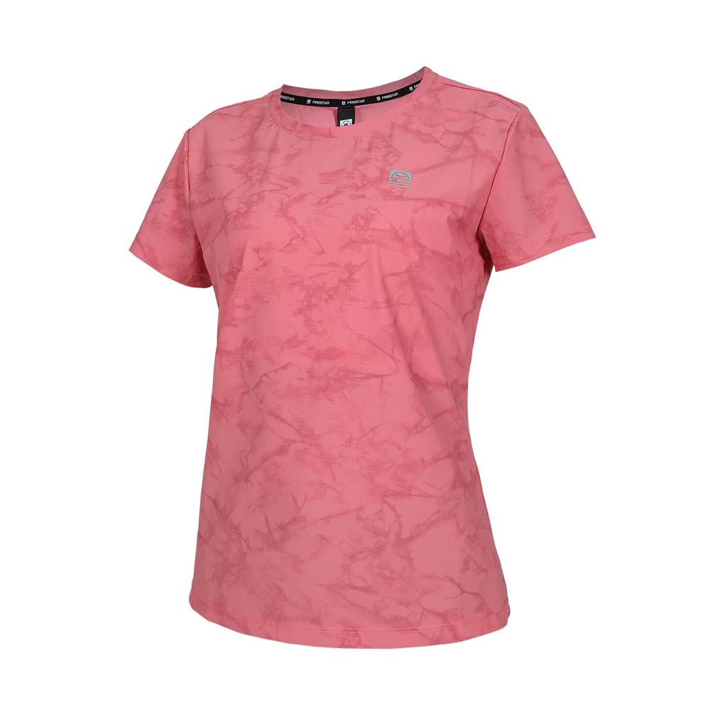 FIRESTAR 女冰感印花短袖T恤-慢跑 涼感 上衣 休閒 運動 訓練 DL467-46 珊瑚粉銀