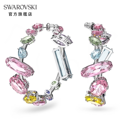 SWAROVSKI 施華洛世奇 Gema 大圈耳環, 精準切割Swarovski水晶, 漸層色, 鍍白金色