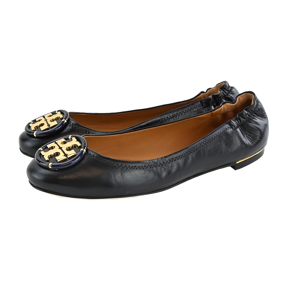 TORY BURCH MULTI 雙T金字LOGO羊皮平底鞋-黑