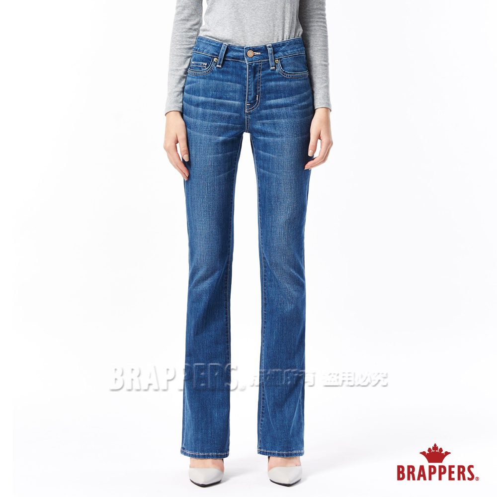 BRAPPERS 女款 新美腳Royal系列-女用中腰彈性鑲鑽小喇叭褲-淺藍
