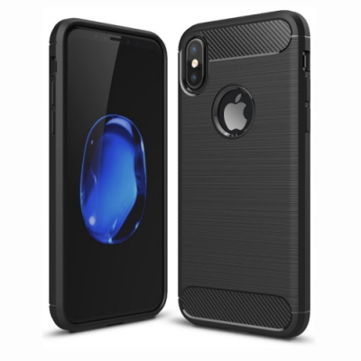 PKG Apple iPhone Xs Max 手機殼時尚碳纖紋路+抗指紋-黑