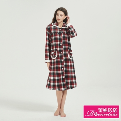 睡衣 蘇格蘭格紋 極暖超柔軟水貂絨女性長袖睡衣(R25206-8紅格紋) 蕾妮塔塔