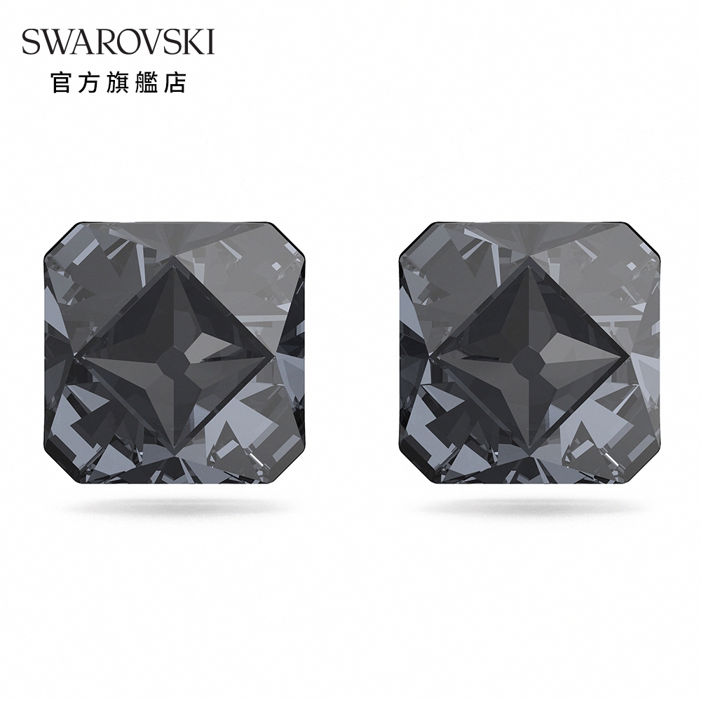 SWAROVSKI 施華洛世奇 Chroma 耳釘, 三角形切割Swarovski水晶, 灰色, 鍍黑鉻色