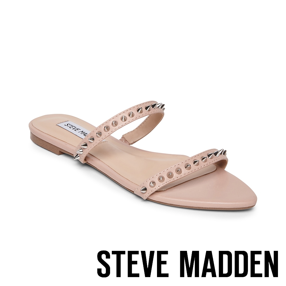 STEVE MADDEN-SOLVED 率性潮流鉚釘二字細帶平底拖鞋-粉藕