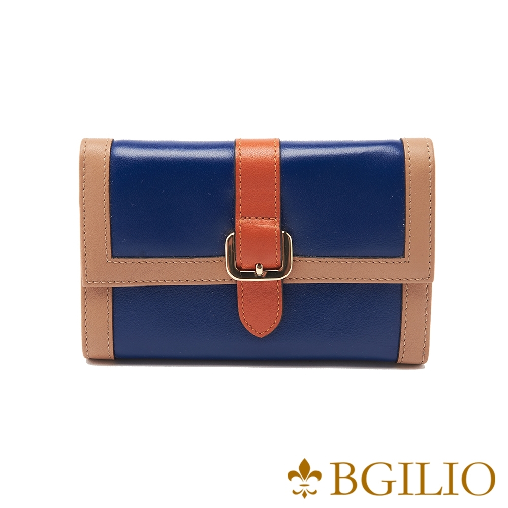 義大利BGilio-nappa牛皮釦式中夾 -藍色 (1949.306-09)
