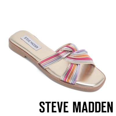 【線上獨家款】STEVE MADDEN-SLOANE 細帶扭結平底涼拖鞋-彩金色