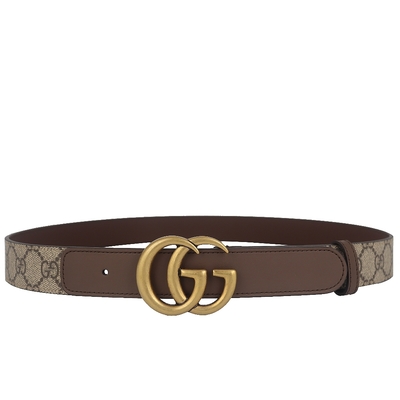 GUCCI 古馳 Marmont 咖啡色皮革雙G防水布皮帶(90cm)