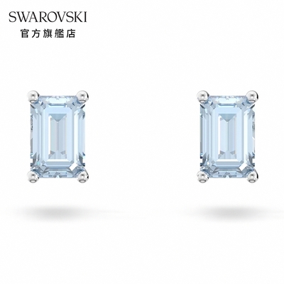 SWAROVSKI 施華洛世奇 Stilla 耳釘 枕形切割, 藍色, 鍍白金色