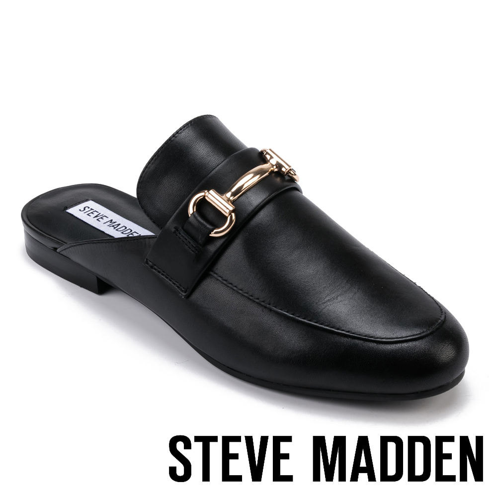 STEVE MADDEN-KANDI 馬銜扣真皮低跟穆勒鞋-黑色