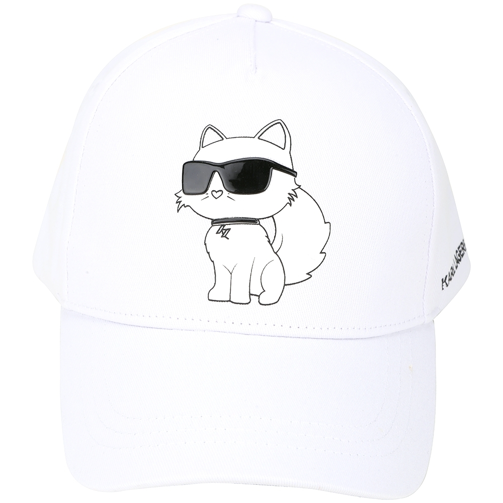 KARL LAGERFELD Choupette 兒童 墨鏡貓咪印花純棉鴨舌帽(白色)