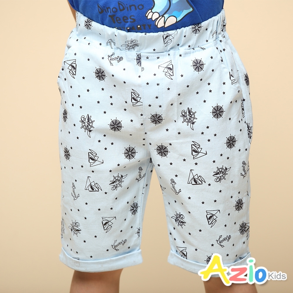 Azio Kids 男童 短褲 滿版船錨圖樣休閒短褲(藍)