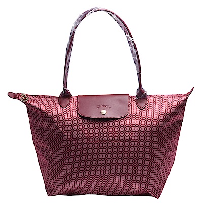 LONGCHAMP 經典Collection迷你領帶圖案長把手提/肩背水餃包-大-無花果色