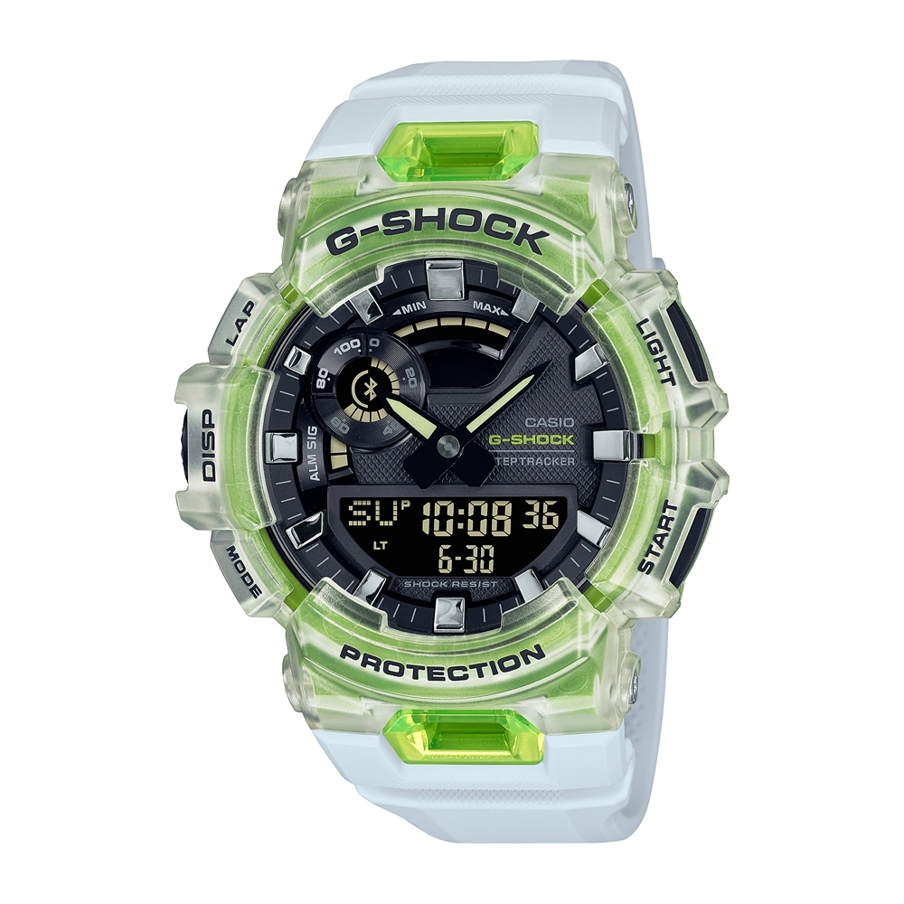 CASIO 卡西歐G-SHOCK 藍牙半透明白x綠跑步訓練計步運動系列GBA-900SM