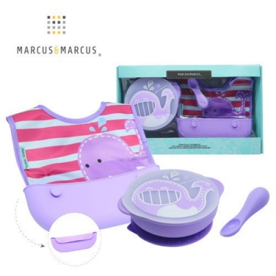 【MARCUS&MARCUS】動物樂園自主用餐學習禮盒組-鯨魚(紫)