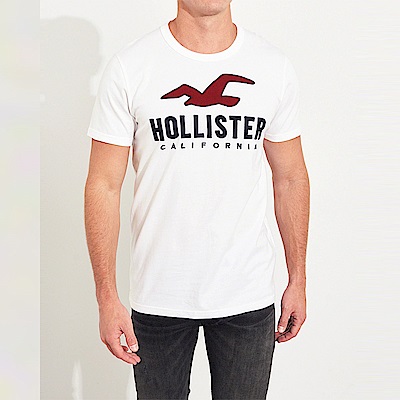海鷗 Hollister 經典刺繡大海鷗文字短袖T恤-白色
