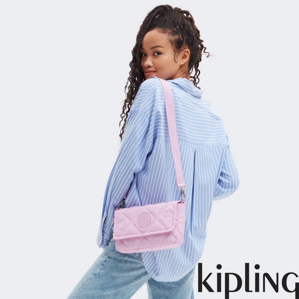 Kipling 夢幻優雅粉紫翻蓋手提斜背兩用包-ARAS