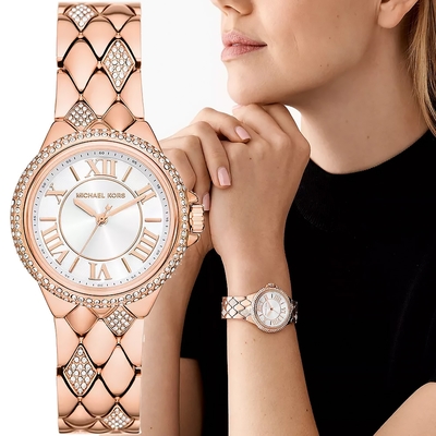 Michael Kors Camille 古典羅馬時刻菱格紋晶鑽女錶 母親節禮物-33mm MK4810