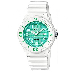 CASIO 簡約格紋設計迷你潛水風指針運動錶(LRW-200H-3C)-綠格紋/32mm