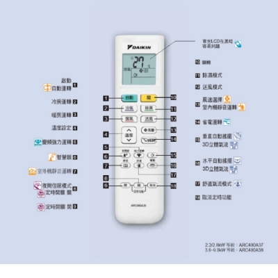 DAIKIN大金空調 原廠無線遙控器-ARC480A38